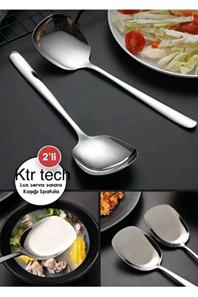 KTR TECH 2 ADET 21 Cm Paslanmaz Çelik Lüx Servis Salata Kaşığı pratik Spatula...