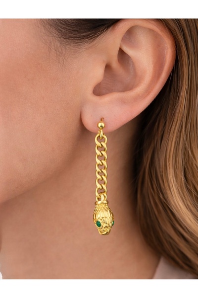 Çelik Serpenta Yılan Figürlü Sallantılı Küpe -316L - Kararmaz-Alerji Yapmaz