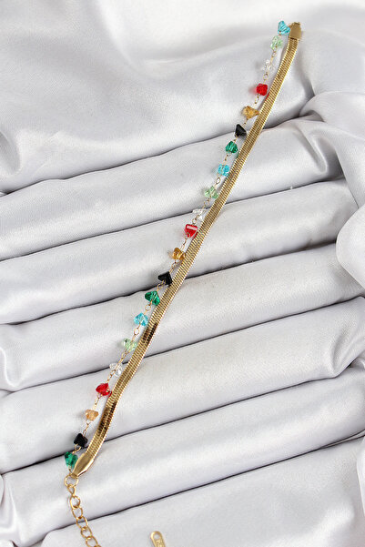 Skygo 316L Steel Gold Color Crystal Mixed Color Stone 2-Piece Women's Bracele...