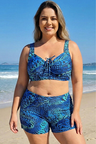 embody 2-piece swimsuit, plus size, with shorts, bustier bra, Aquamarine