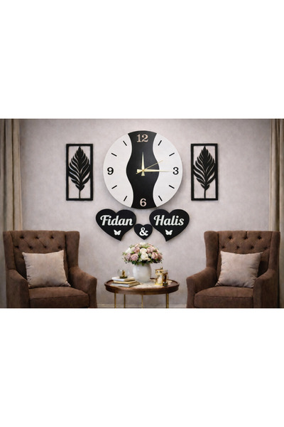 yucisaatleri Duvar saati 40 cm çiçekler 30 cm kişiye özel modern tasarım no 141