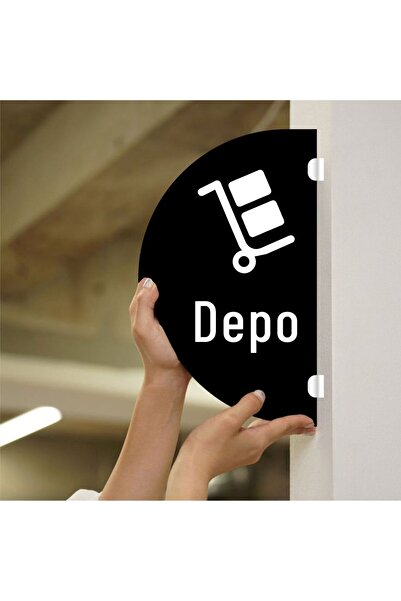 zafrakreklam Depo Double Sided - Side Mounted Directional Sign 18X30Cm - Blac...