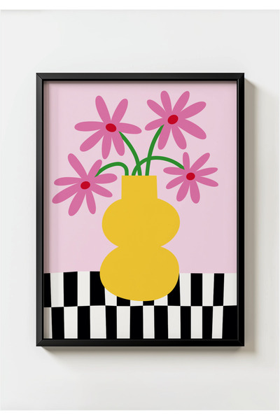 MIOVI WORKS Pink Daisies | Çerçeveli Modern Minimalist Mutfak Duvar Dekorasyo...