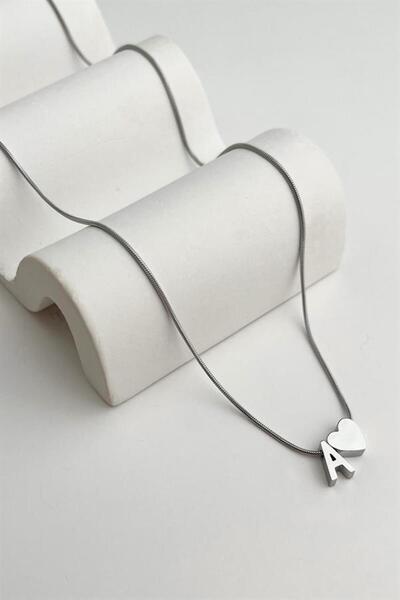 GÜLNAR BİJUTERİ Hearted Letter Pendant Silver 316L Steel Non-Fade Stainless