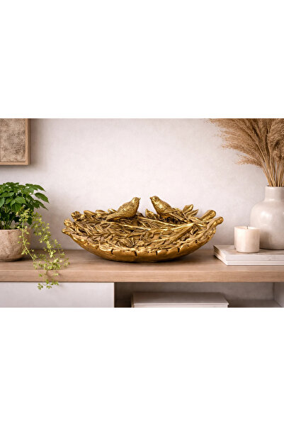 Hanlar Home Golden Antique Decorative Object with Bird Figure