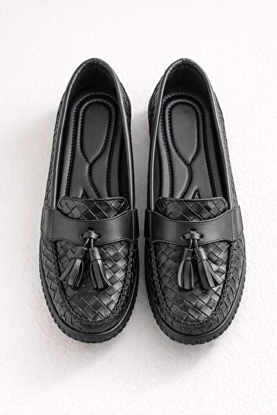 Slipcat Women's Knitted Patterned Tasseled Comfortable Loafer