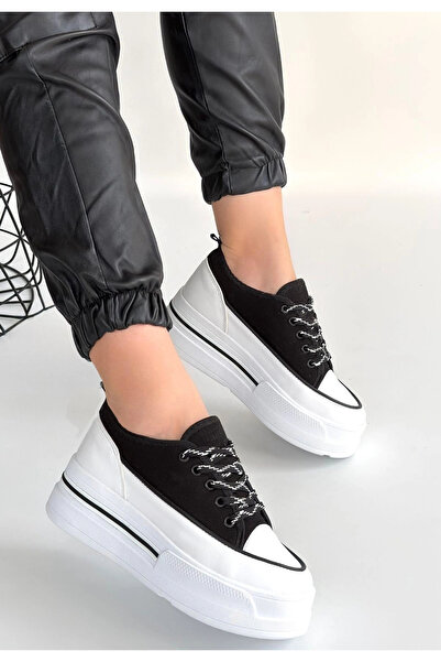 Ethab Ticaret Dalen Black Linen Lace-Up Sports Shoes