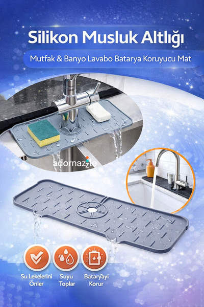 adornazzle Silikon Musluk Altlığı, Bulaşık Su Sıçrama Önleyici, Mutfak & Bany...