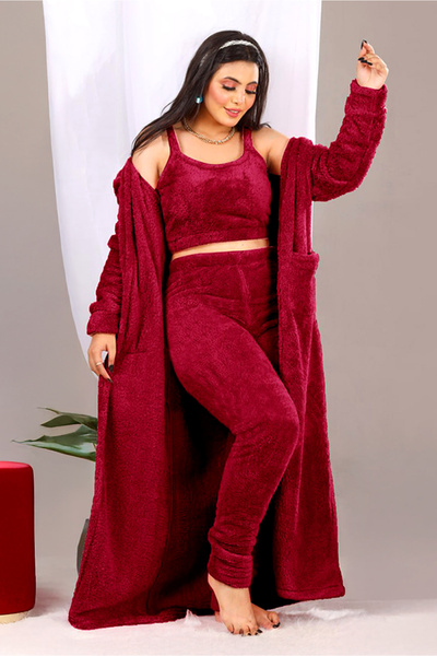 AsrymShop 3-piece winter set, heavy fleece, brick red