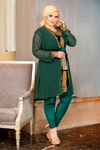 AsrymShop 3-piece winter set, lightweight velvet, gold and olive