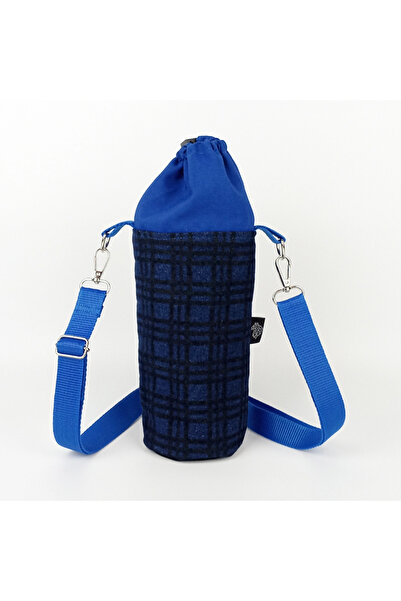 woodycord Handmade Drawstring Denim Plaid Flask and Thermos Cover