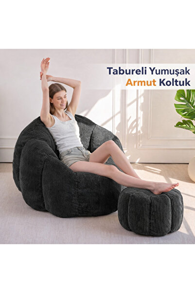 puffiber Ergonomik Yer Tipi TV Koltuğu – Yetişkin Armut Puf Berjer 105x80 cm | Modern Salon & Balkon Koltuğu
