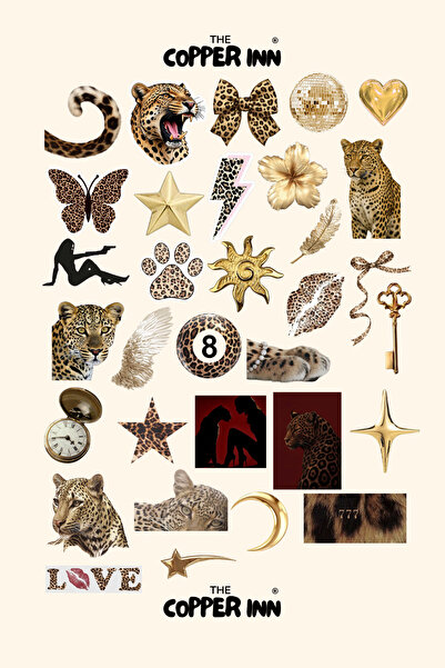 The Copper Inn 33 Adet Leopar Sticker Seti Ajanda Scrapbook Bullet Journal La...