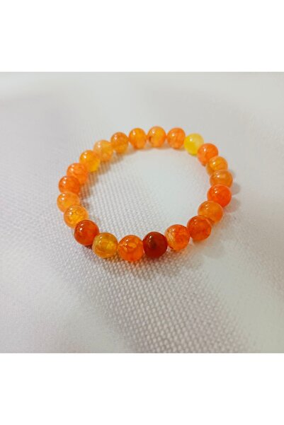 Butik Orange Colored Natural Stone Orange Agate Bracelet Round Cut Valentine'...
