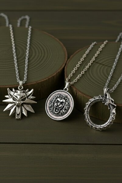 AB Takı 3 Piece Necklace Wolf Lion and Snake Design Necklace Set Gift Necklace