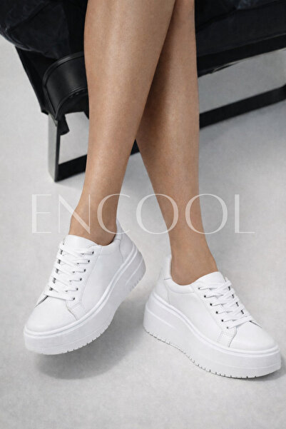 Encool White Thick Sole Sneaker for Women |   Lace-Up Casual Sneakers |   Urb...