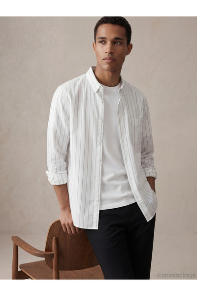 LC Waikiki Ανδρικό πουκάμισο Oxford με ρίγες σε κανονική εφαρμογή, λευκό, από...