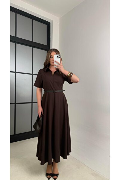 Gaus Acı Kahve İnce Kemerli Elbise GAUS-00991