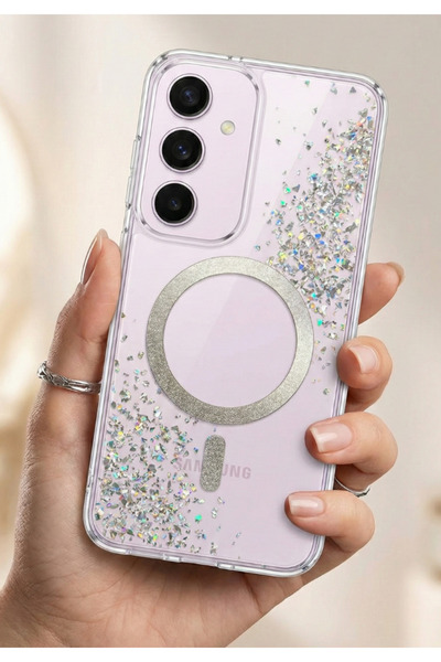 Rivor Galaxy A36 Uyumlu Kılıf Kamera Çıkıntılı Magsafe Özellikli Simli Pullu ...