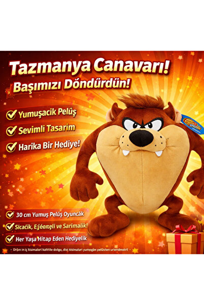 TRUST STORE Tazmanya Canavarı Peluş Oyuncak 30 cm –Yumuşak Dokulu Sevimli Tas...