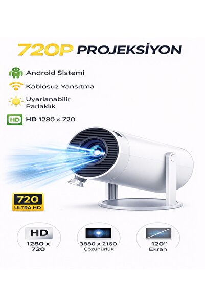Moxti Taşınabilir Projektör 720P Android Son Sürüm Kablosuz Bağlantı Mini Ev ...