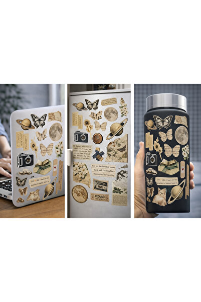 Limitless Design مجموعة ملصقات كوزميك كولاج فينتاج - القمر والفراشة والأجسام ...