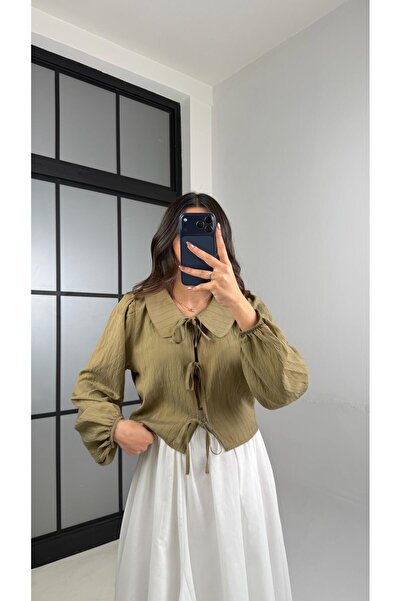 Gaus Yeşil Bebe Yaka Önü Bağlamalı Gömlek GAUS-01150