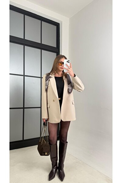 Gaus Taş Astarlı Vatkalı Fular Detaylı Blazer Ceket GAUS-00976