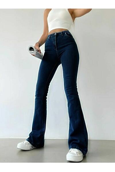 Livik Gold Non-Fading Dark Blue High Waist Flare Jeans