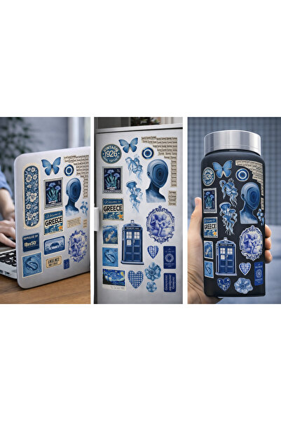 Limitless Design مجموعة ملصقات زرقاء عتيقة الطراز (22×30 سم) |   ملصقات ريترو...
