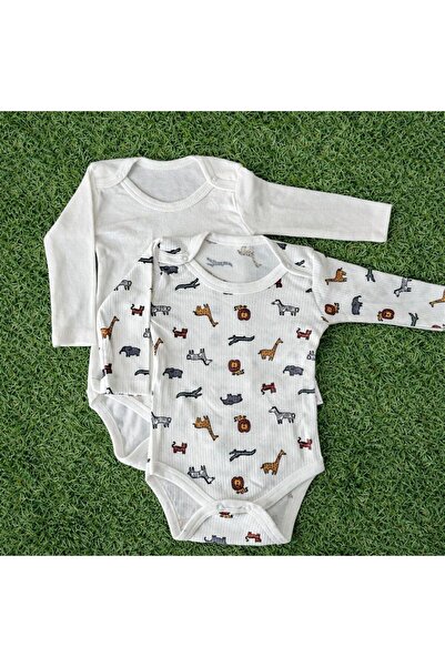 Nayinom Safari ve Düz Uzun Kollu 2'li Badi Set - %100 Pamuk