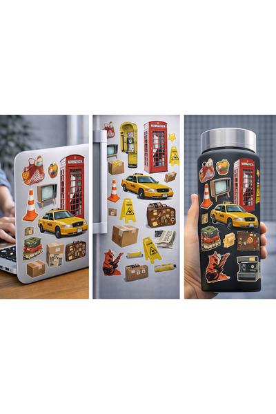 Limitless Design مجموعة ملصقات أشياء المدينة ذات الطابع القديم |   الأشياء ال...