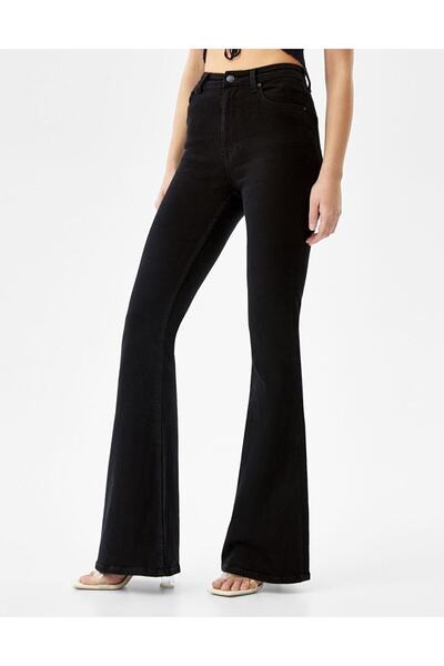 Trn JNS Black Ikon Spanish Flare Leg Jeans No Fade Black Spanish Jeans High W...