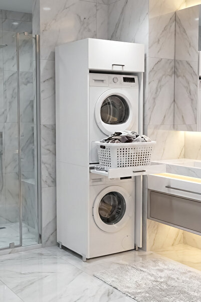 BAGAX Çamaşır & Kurutma Makinesi Üst Üste Dolabı | Çamaşır Sepeti Çekmeceli |...