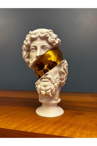 Fabrion Antik Büst – Altın Kafatası Detaylı 3D Baskı Masaüstü Dekoru