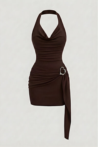 World Fashion Trends Brown Women's Degaje Halter Collar Buckle Detailed Belte...