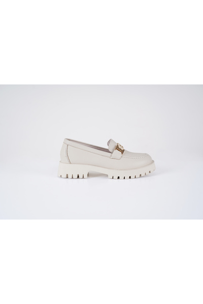 innsteal Bianca Gold Kadın Hakiki Deri Loafer Kalın Taban Bej Günlük Ayakkabı