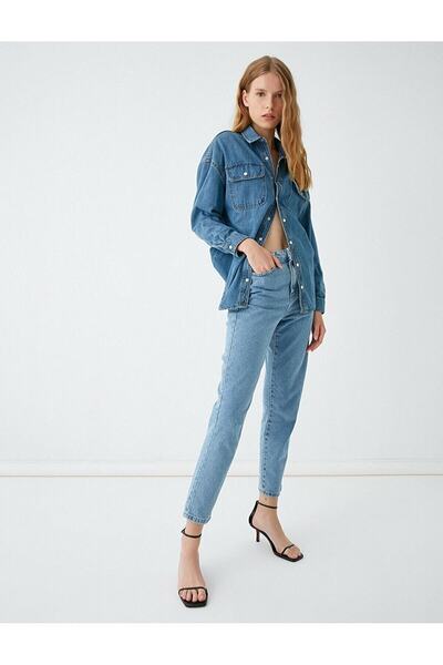 Livik Blugi Mom albaștri cu talie elastică