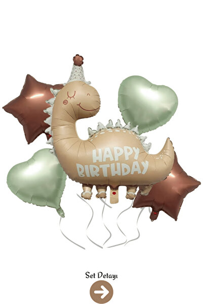 Bunloon Retro Kahverengi Dinozor Yeşil Kalp Yıldız Folyo Balon Set Doğum Günü...