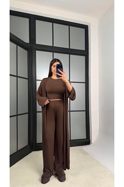 Gaus Kahve Kaşmir Yumuşak Dokulu Likralı 3'lü Premium Takım GAUS-01171