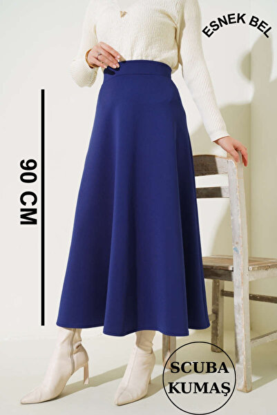 MELEK ARAZ Navy Blue Scuba Flared Skirt