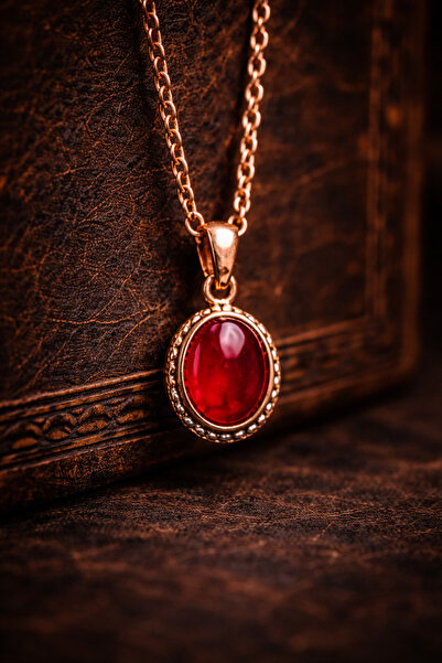 İyyaKee Kadın Bakır Kolye Doğal Kırmızı Akik Taşlı Saf Bakır Zincir