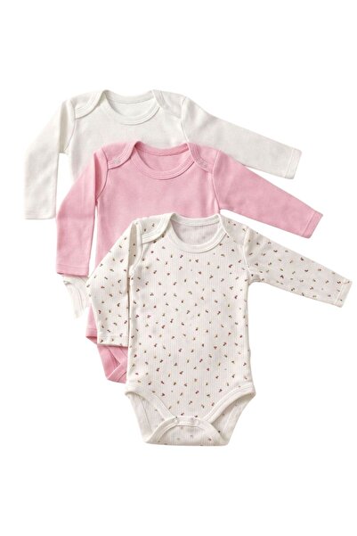 Nayinom %100 Pamuk Çiçekli ve Düz Uzun Kollu 3'lü Badi Set