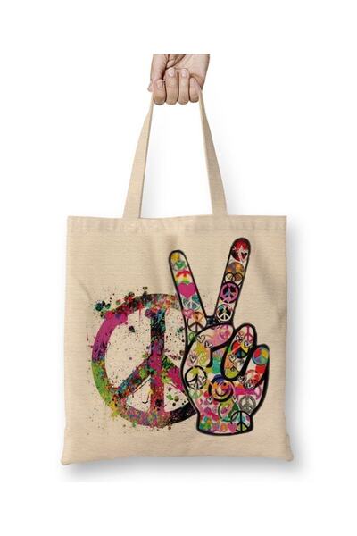 Toyaso Peace Peace Icon White Tote Bag Long Handle Shopping Bag Beach Bag