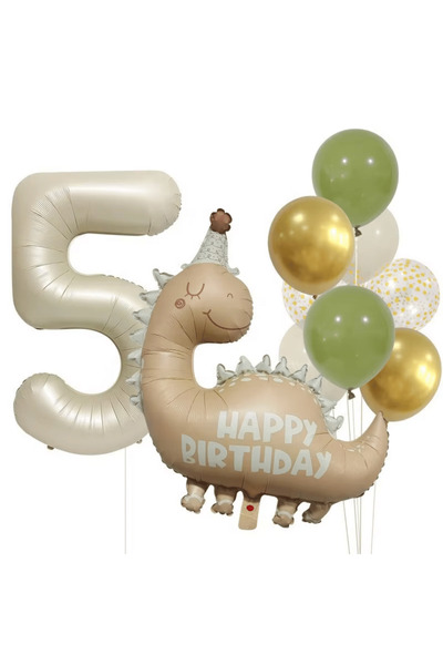 Bunloon مجموعة ديكور بالونات كونفيتي ذهبية على شكل ديناصور بعمر 5 سنوات