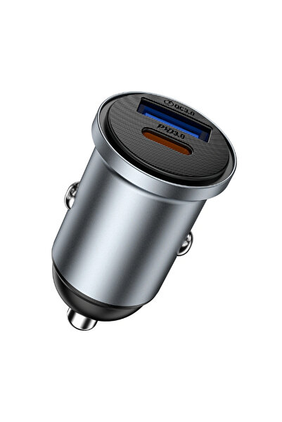 WIWU Nano Pro Series 60W Dual USB-C + USB-A PD Fast Car Charger – Space Gray