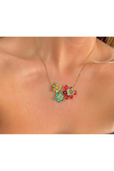 naaksesuar Gold Renkli Taşlı Çiçek Kolye Marka Model