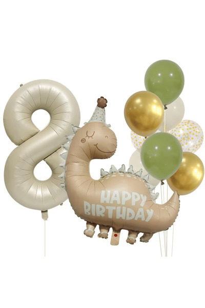 Bunloon مجموعة ديكور بالونات كونفيتي ذهبية على شكل ديناصور بعمر 8 سنوات