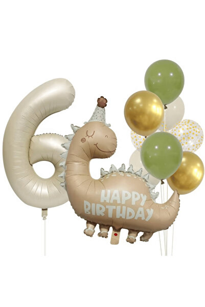 Bunloon مجموعة ديكور بالونات كونفيتي ذهبية على شكل ديناصور بعمر 6 سنوات