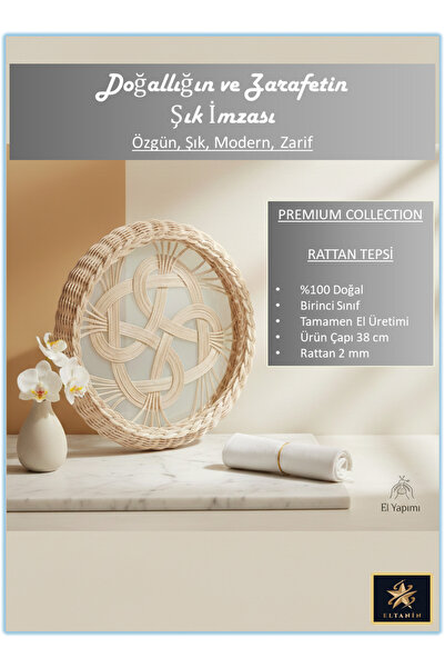 Eltanin %100 Doğal El Yapımı Çok Amaçlı Dekoratif Şık Rattan Tepsi (38 cm, 1....